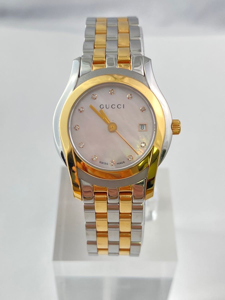 割引価格 5500L デイト グッチ GUCCI H14 シェル文字盤 現状品 電池