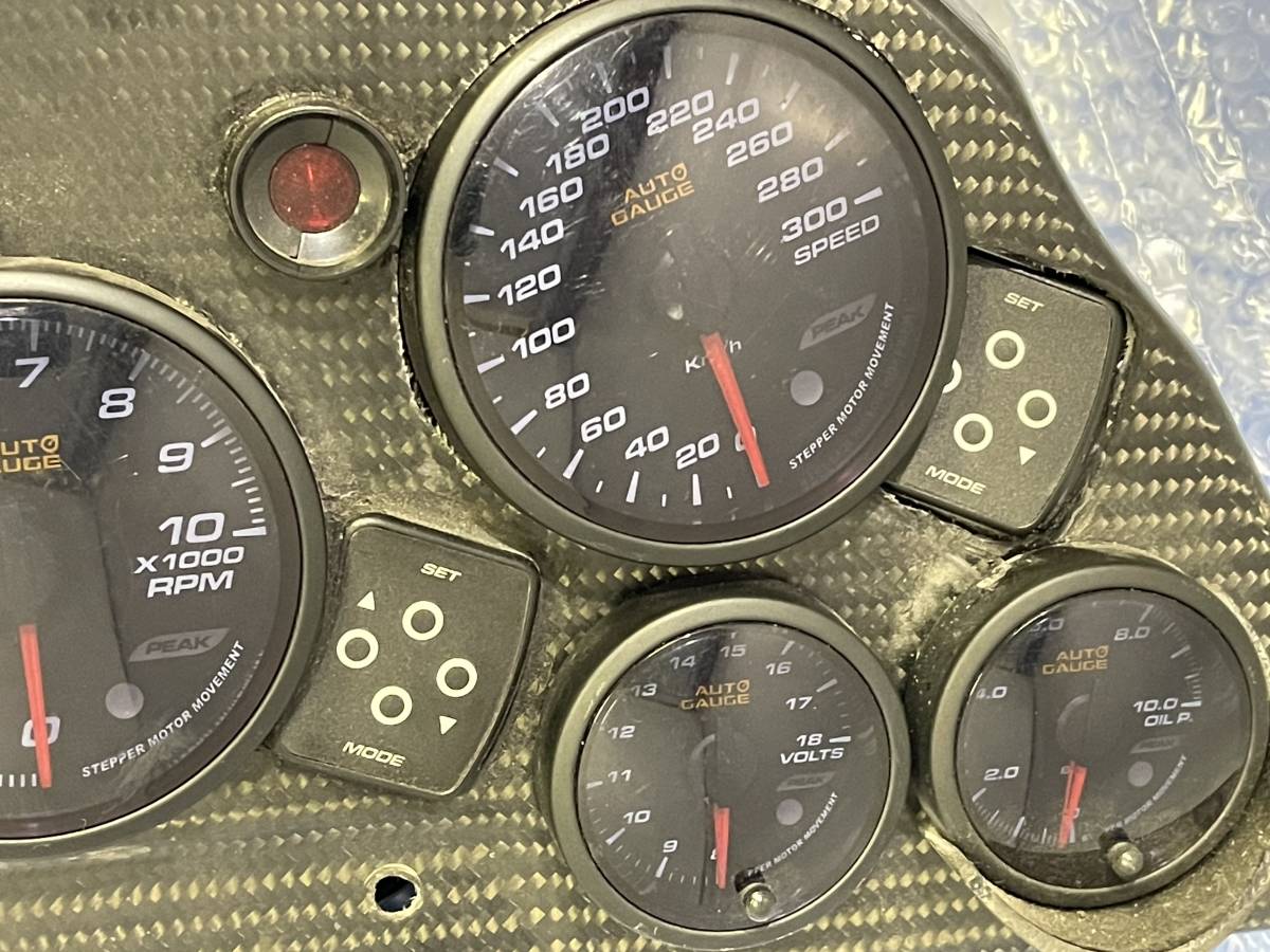 #Autogauge( auto gauge ) 8 connected meter + carbon meter panel one-off original * exhaust temperature * water temperature * oil temperature * clock * rotation number * speed * voltage * oil pressure 