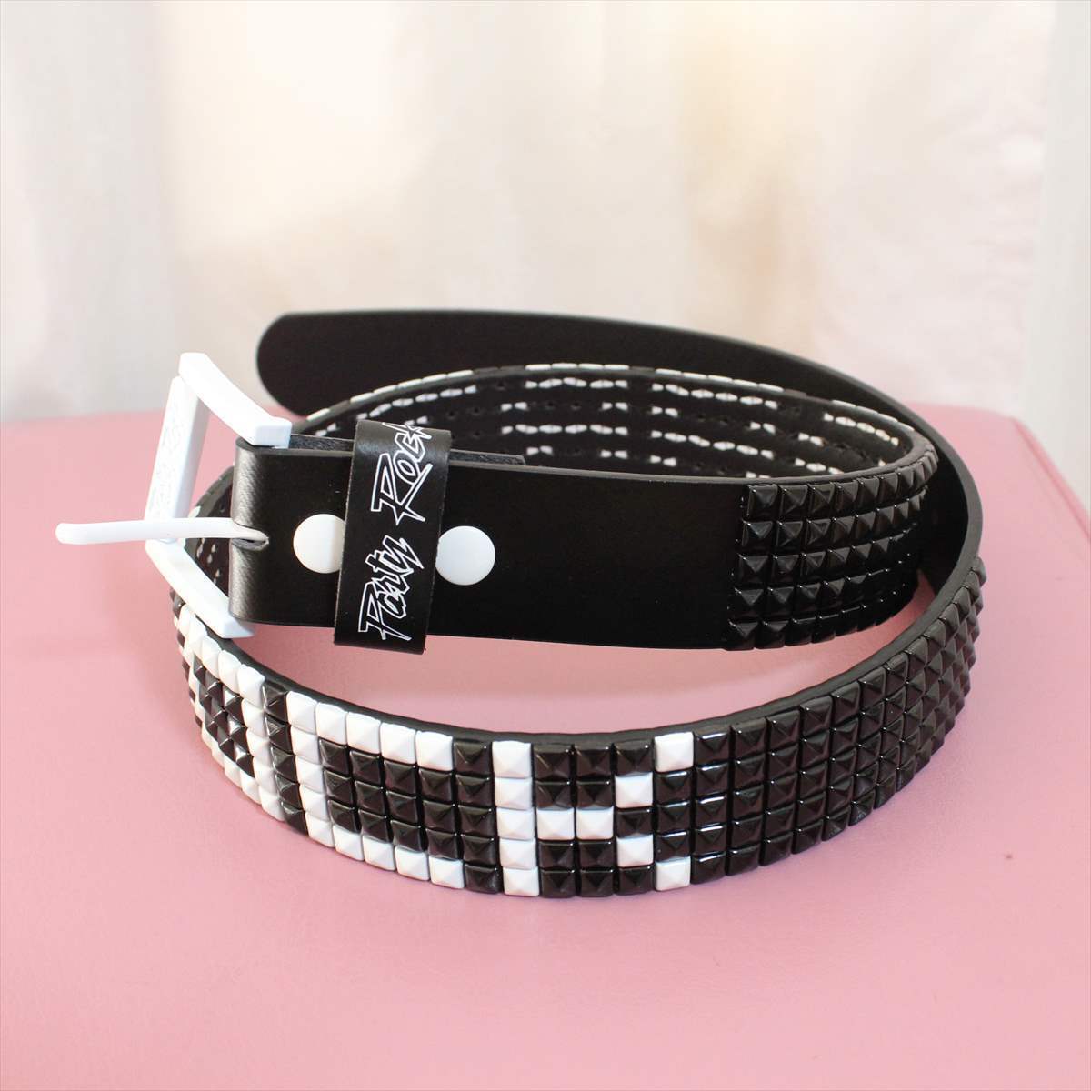 パーティーロック PARTY ROCK スタッズベルト ブラックｘホワイト L/XL 新品 バックル付け替え可能 革 レザー BELT genuine bonded leather_画像1