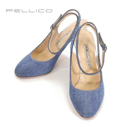 【定価5.3万・新品・36】PELLICO（ペリーコ）3000 LOLA 80SC アンクルストラップラウンドトゥパンプス 8cm ブルー DENIM 832