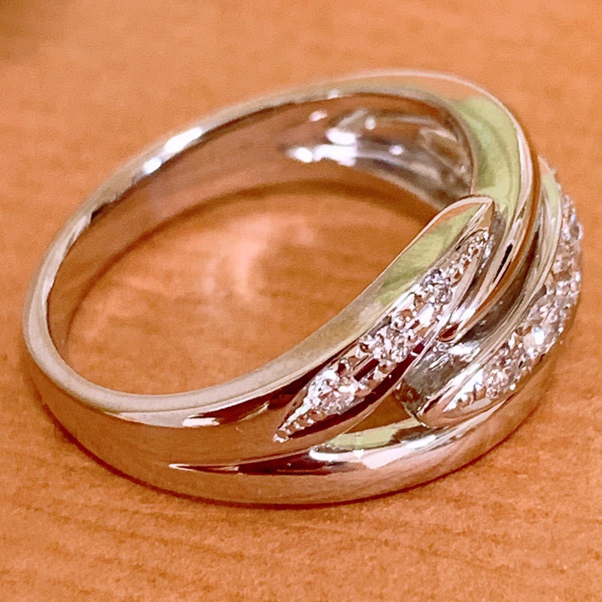 照り照り 約7.4g D0.33CT プラチナリーフダイヤリング プラチナリング