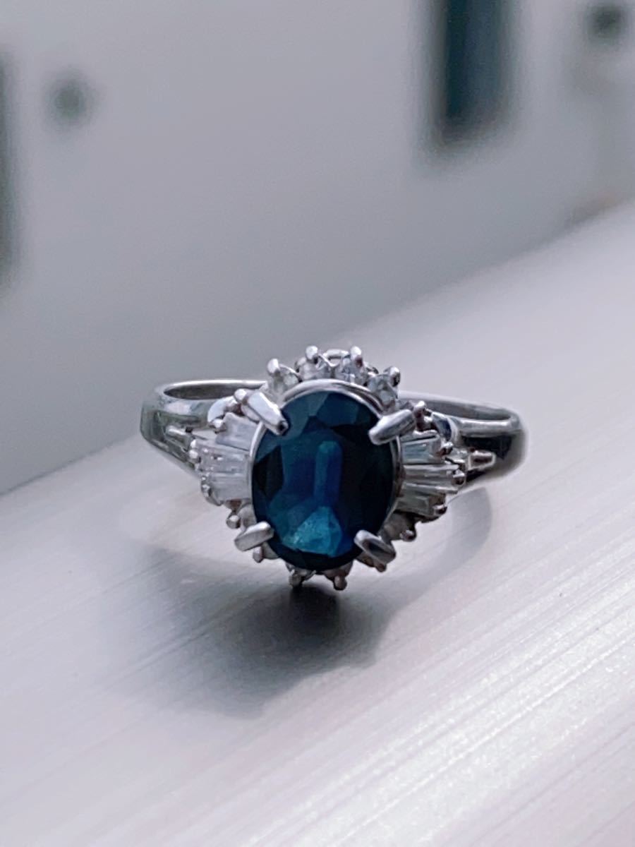 Pt850ブルーサファイアリング1.66ct、D0.32ct | contifarma.pe
