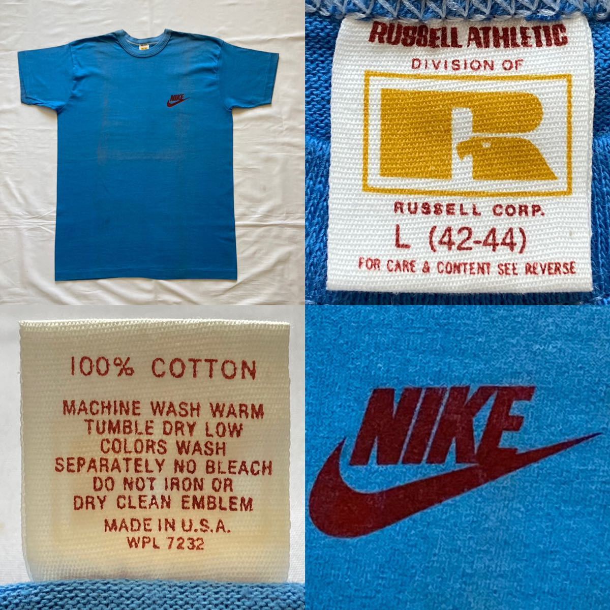 ほぼ未使用 レアカラー ダブルネーム 貴重 70's オリジナル ナイキ NIKE ラッセルアスレチックrussell athletic アメリカ製 USA製 ビンテー_画像1