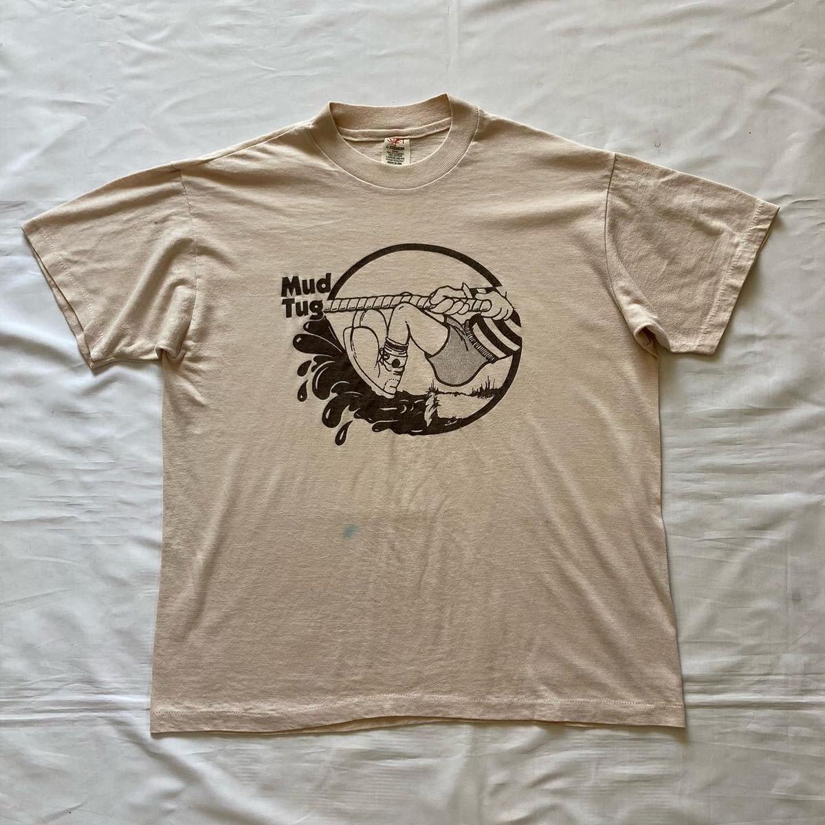 美品 良デザイン 70's ベージュ ブラウンプリント Tシャツ stedman ステッドマン ビンテージ vintage アメリカ製 USA製 L_画像2