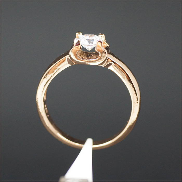 [RING] 18K Rose Gold Filled φ5mm brilliant cut CZ U форма напряжение Bridge rose Gold кольцо 16 номер [ бесплатная доставка ]