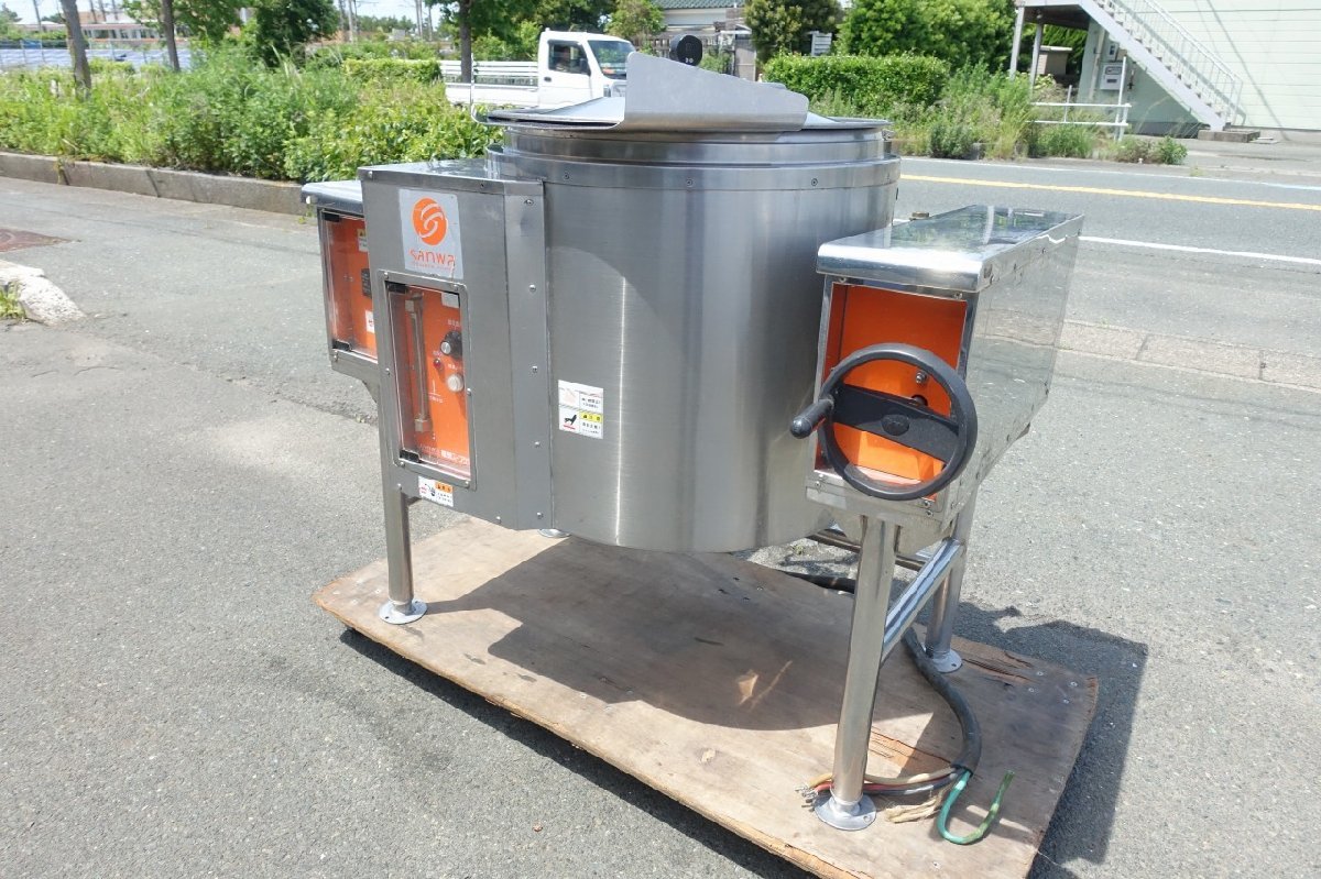 サンワ　電気式　スープケトル　115L　SSK-115　３P200V　大型　業務用　厨房　回転式　煮物　煮炊き　回転釜　大量調理　給食　施設
