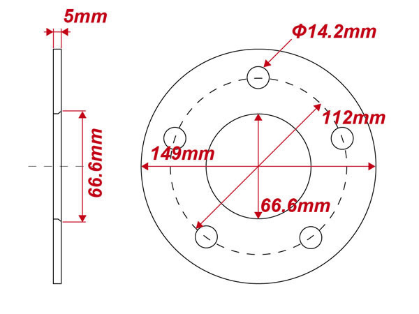 ベンツ ワイドトレッドスペーサー 厚5ｍｍ PCD 5H-112 黒 ブラック 1枚 / ホイールスペーサー T245 W245 W246 W202 W203 W204_画像4