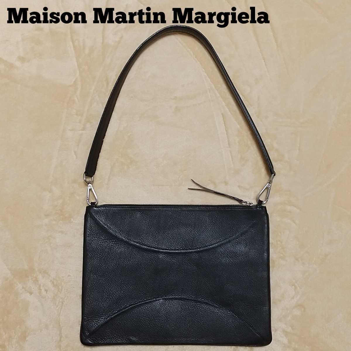 Maison Martin Margiela◆白タグ レザー ショルダーバッグ 黒/メンズ レディース メゾン マルタンマルジェラ クラッチバッグ 2way ブラック_画像2