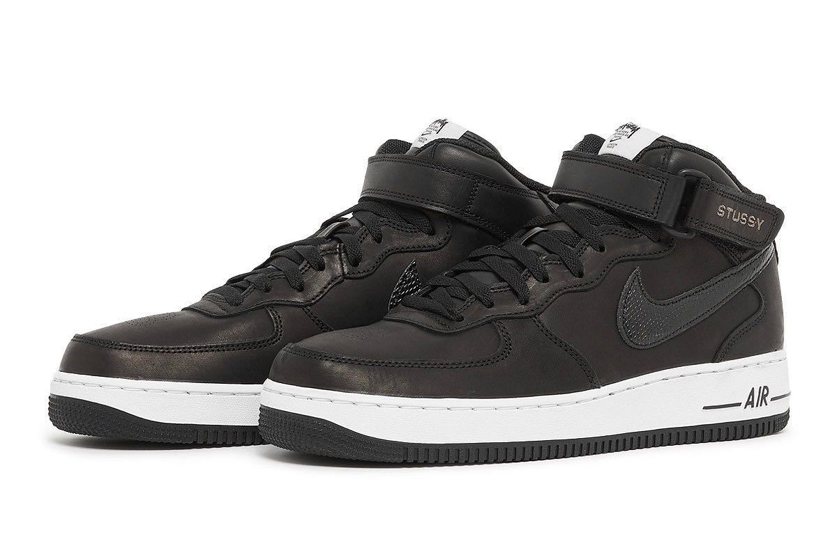 新品 未使用 STUSSY & NIKE AIR FORCE 1 MID BLACK US9.5 27.5cm DJ7840-001ステューシー ナイキエアフォース1 ブラック/ホワイト_画像1