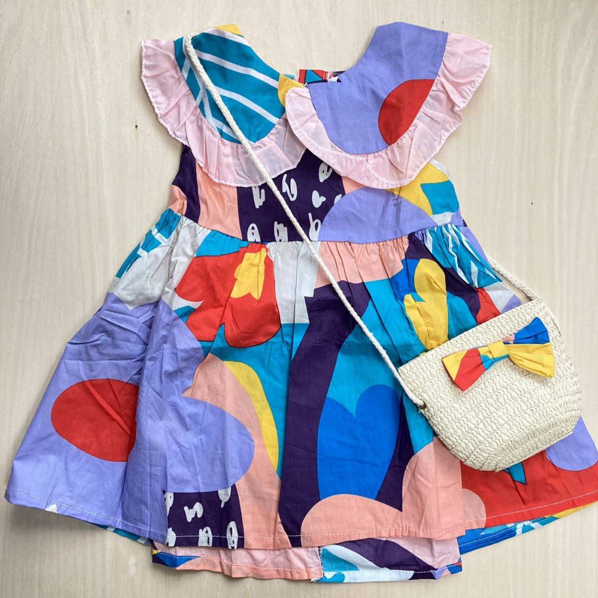 2 point set child clothes Kids One-piece baby child clothes new goods girl 90. hand total pattern summer no sleeve tunic tops new goods unused floral print 