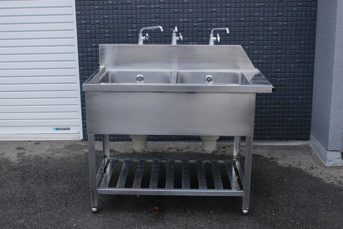 業務用 調理器具 厨房器具 2槽シンク 蛇口二つ 店舗引上げ品 www.pn