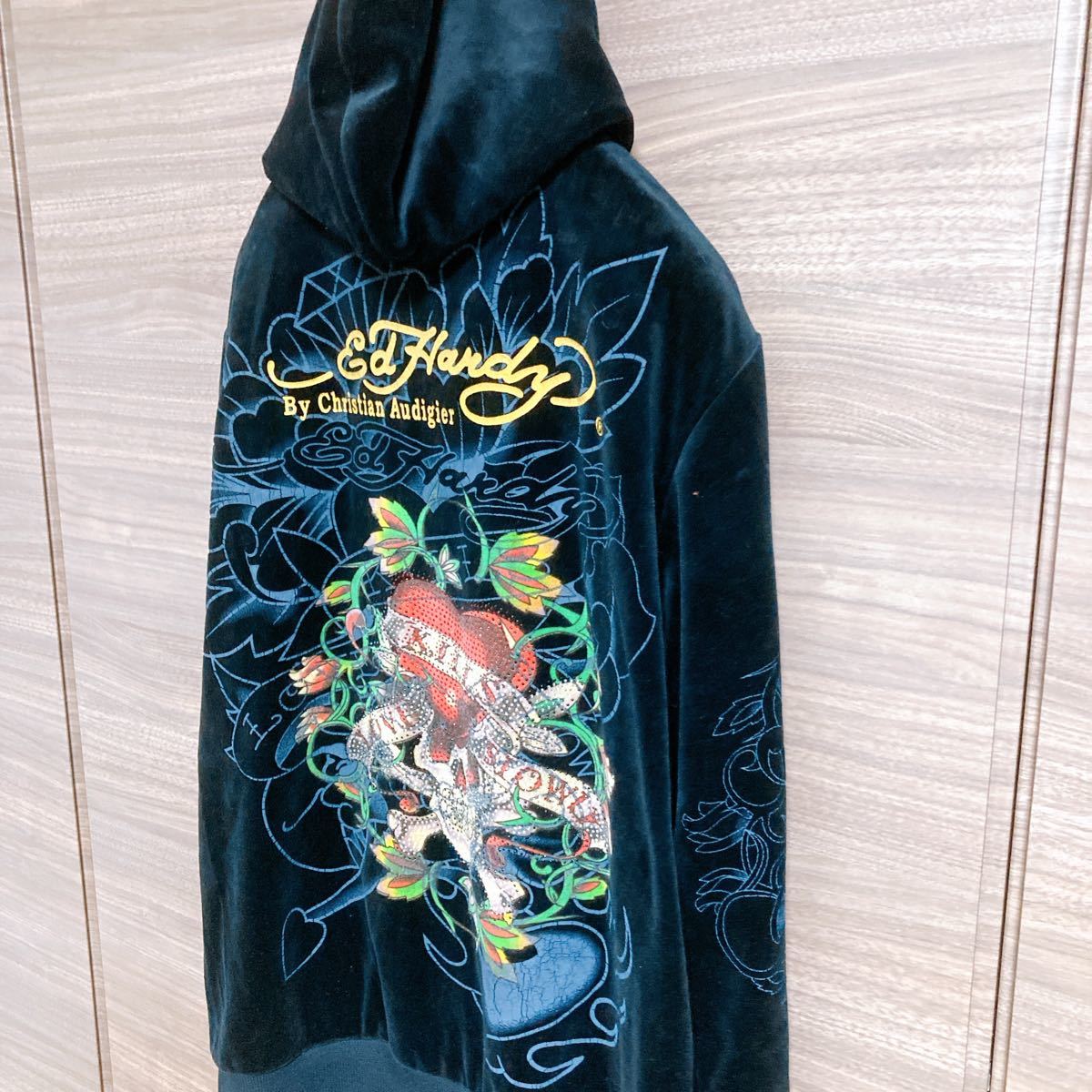 ED HARDYエドハーディー パーカー 刺繍 ドクロ ベアロ フーディ 髑髏