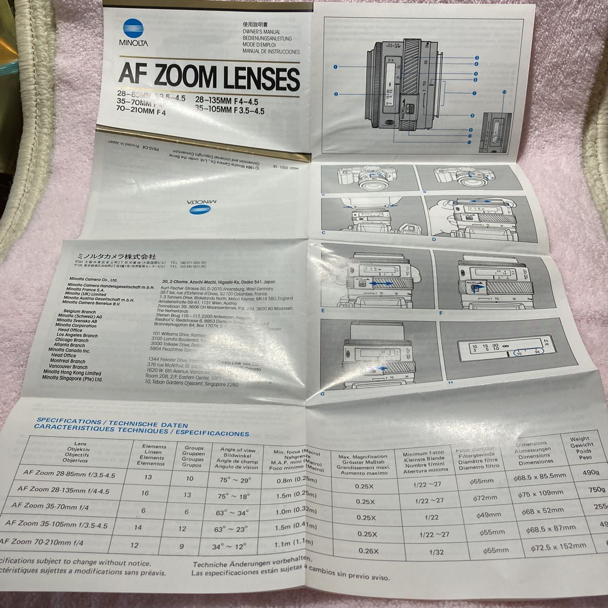 n240 MINOLTA Minolta lens catalog LENSES AF ZOOM LENSES use instructions Minolta camera ( stock )