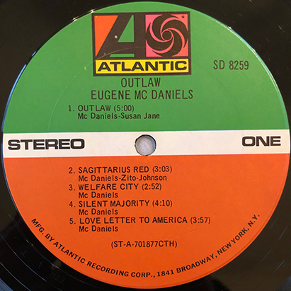 #1970 year original US record EUGENE MC DANIELS / OUTLAW 12~LP SD-8259 Atlantic &#34;Feel Like Makin\' Love&#34; &#34;Cherrystones~
