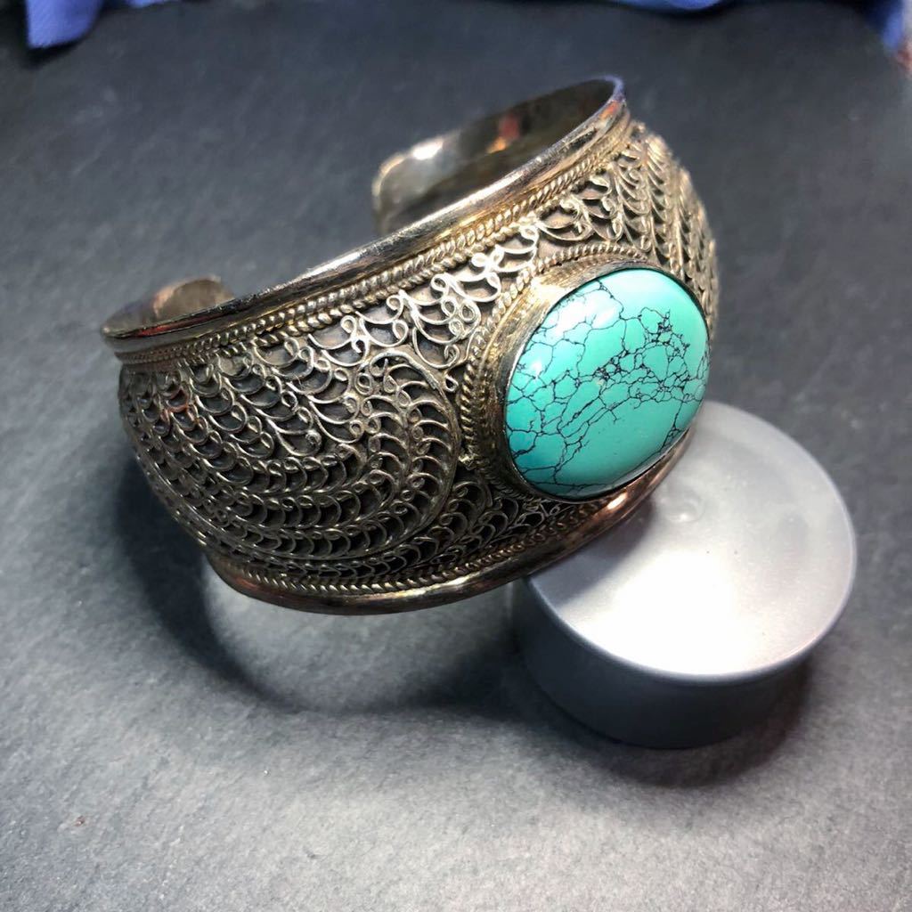 Vintage Silver Cuff Bangle 925 navajo インディアンジュエリー