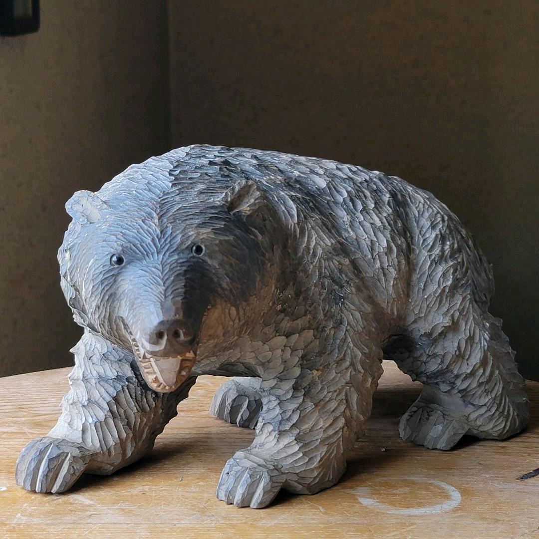 木彫熊 無銘 旭川 美品 木彫り - 彫刻/オブジェクト