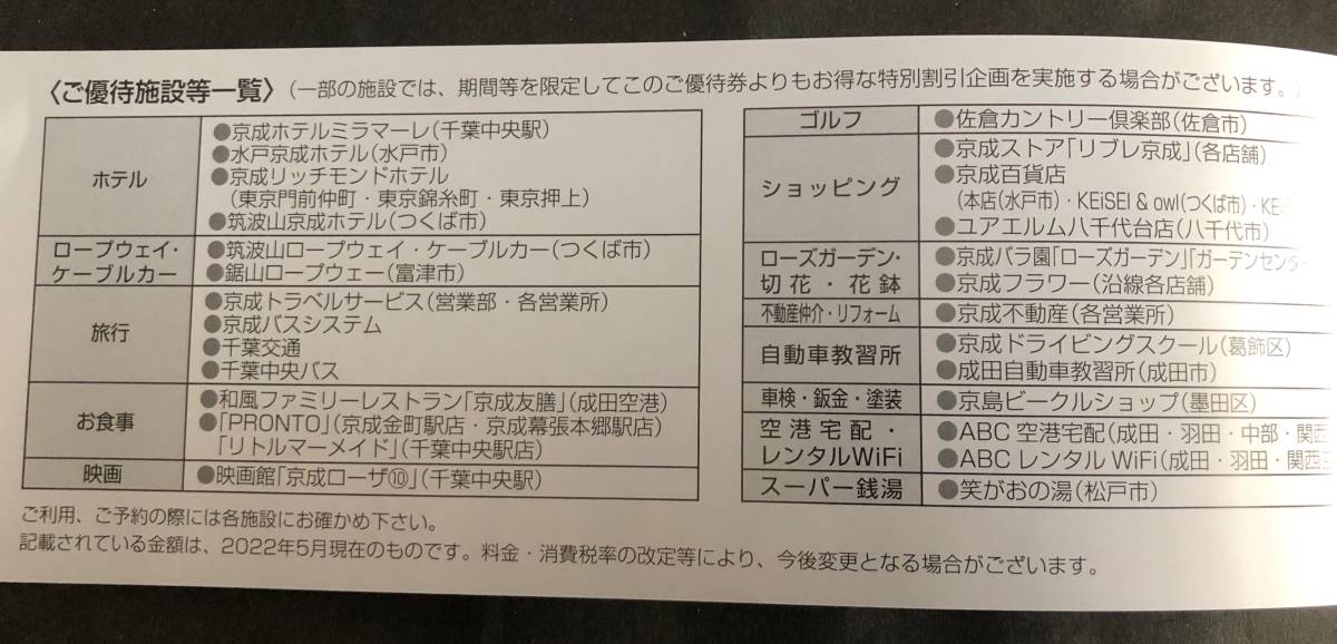 最新 ☆ 京成電鉄　株主ご優待券　1冊　笑がおの湯・リブレ京成・京成バラ園等 （即決あり）追跡付き送料込み_画像2