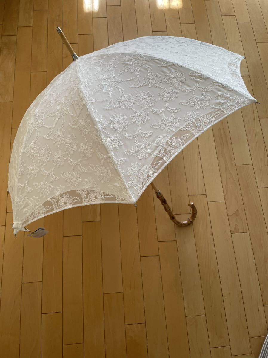 フェイラー ホワイトレースバンブー持ち手日傘 日本製 新品・未使用