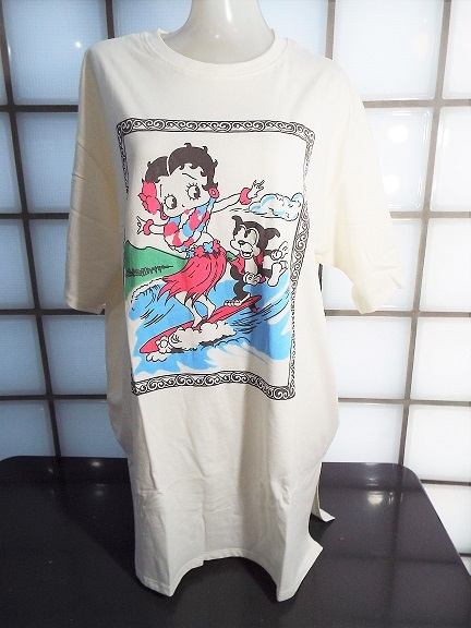 be tea b-p Hawaiian white M size heaven . cotton 100% short sleeves tunic new goods BettyBoop