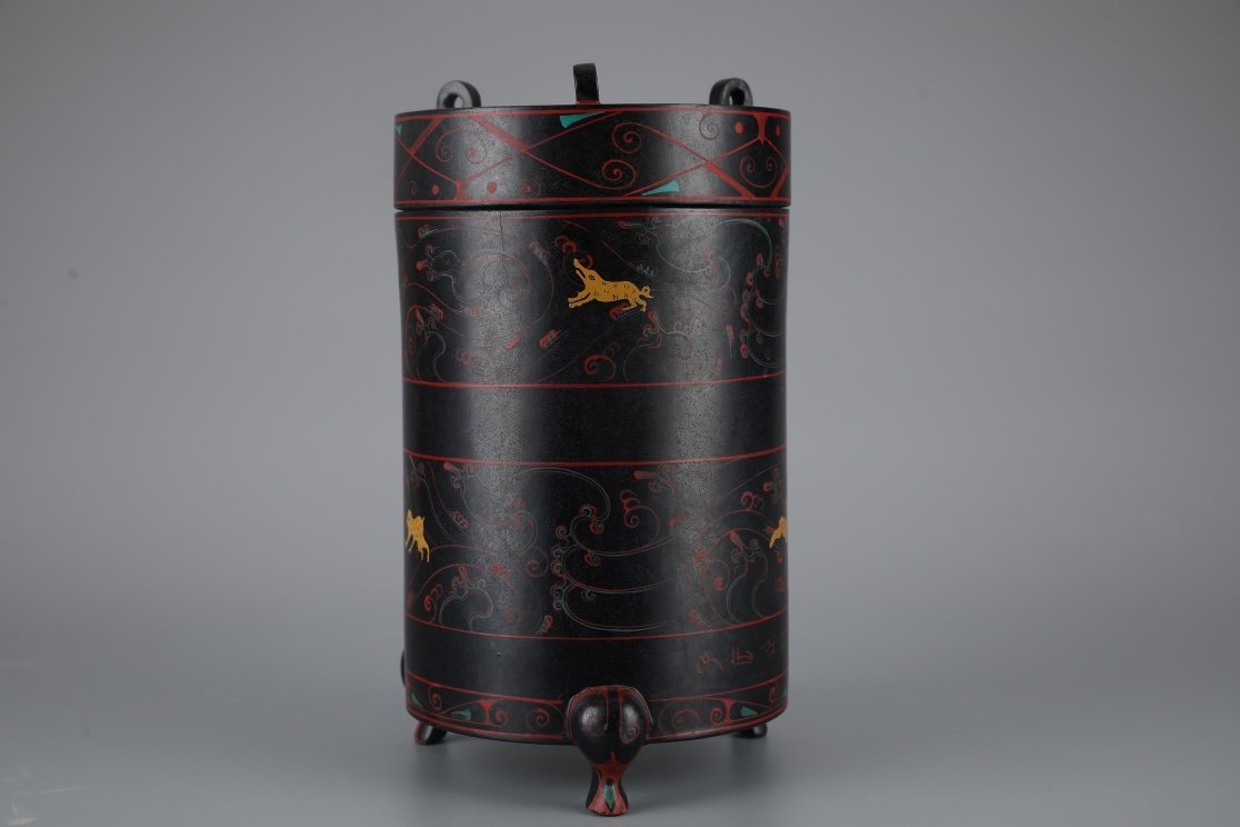 激安『清・黒漆器・海獣紋蓋罐』極細工・古賞物・中国古玩・中国古美術 その他
