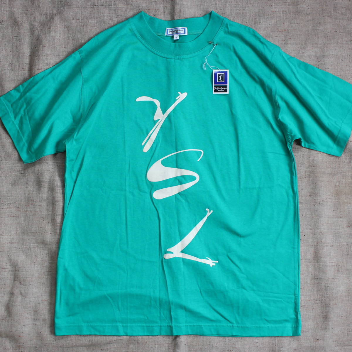 レア 1980-90s 新品タグ付き YVES SAINT LAURENT ヴィンテージTシャツ アート メゾン グリーン イブサンローラン イヴ ビンテージ フレンチ