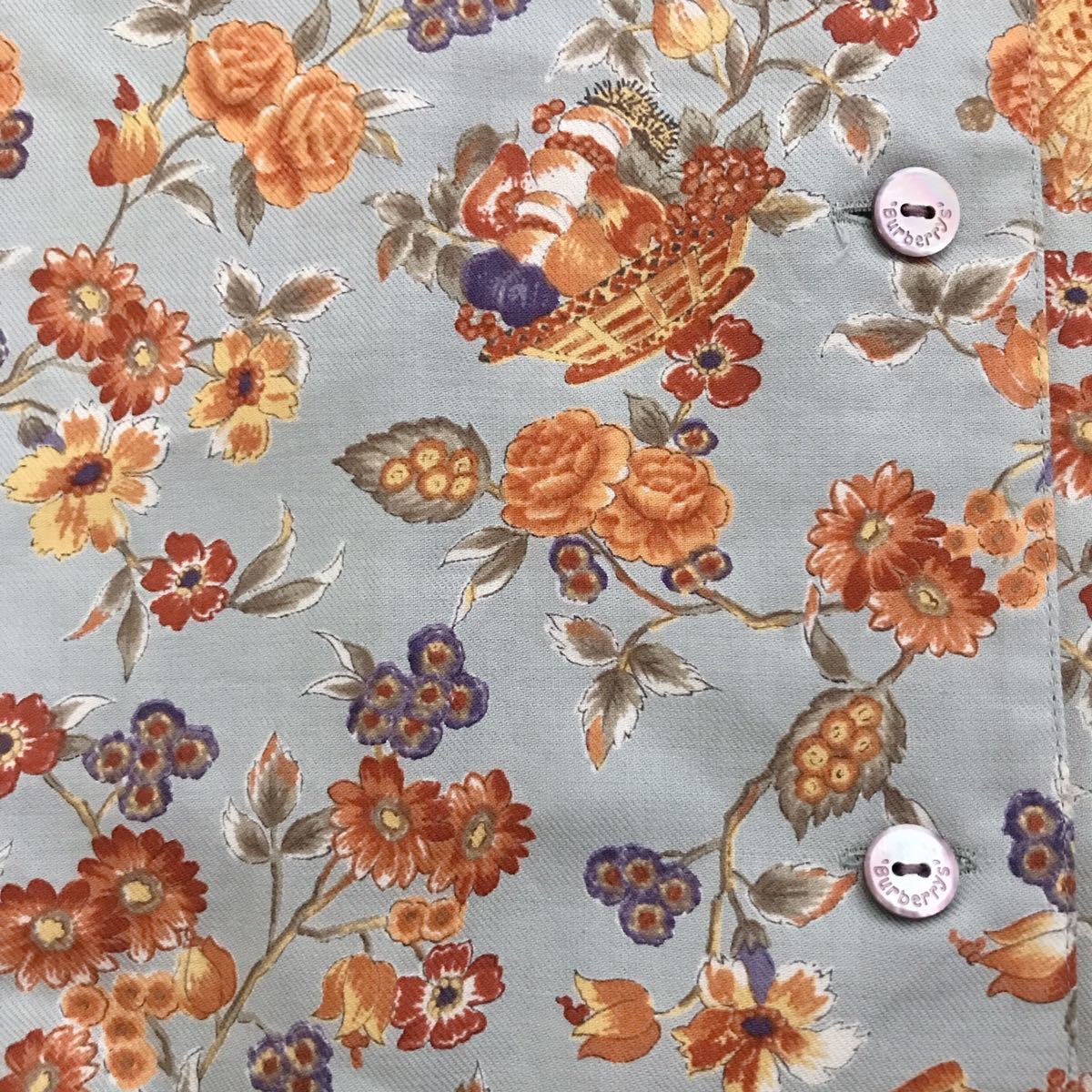 希少美品【Burberrys】長袖シャツ 13号 ビンテージ 総柄 金ボタン 希少】美品 BURBERRYS バーバリー ブラウス 総柄 13号 長袖