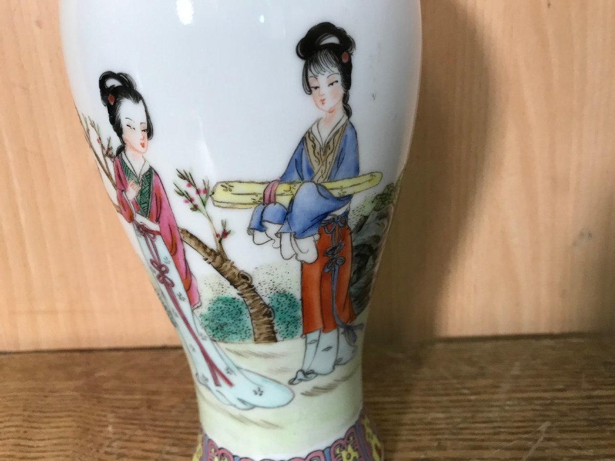 ☆中古☆ 中国古玩 中國景徳鎮 花瓶 花入 粉彩色絵 _画像3