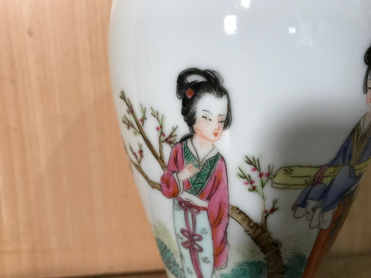 ☆中古☆ 中国古玩 中國景徳鎮 花瓶 花入 粉彩色絵 _画像2