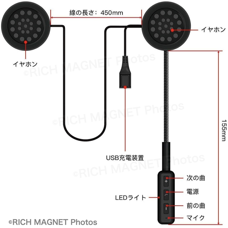 223-1★ バイク用 ワイヤレス イヤホン ハンズフリー Bluetooth 5.0 電話 スマホ 通話 音楽 ブルートゥース ヘルメット ヘッドセット_画像4