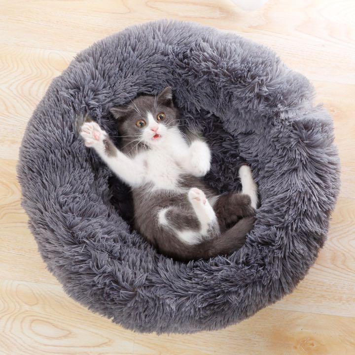 ペット　ベット　猫ベッド 犬ベッド 猫クッションベッド 丸型 洗える　濃グレー　冬