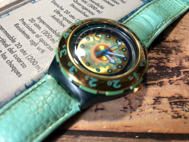 ケース有 レア swatch スウォッチ SCUBA スキューバ AG1993 水色 グリーン クオーツ メンズサイズ 腕時計_画像2