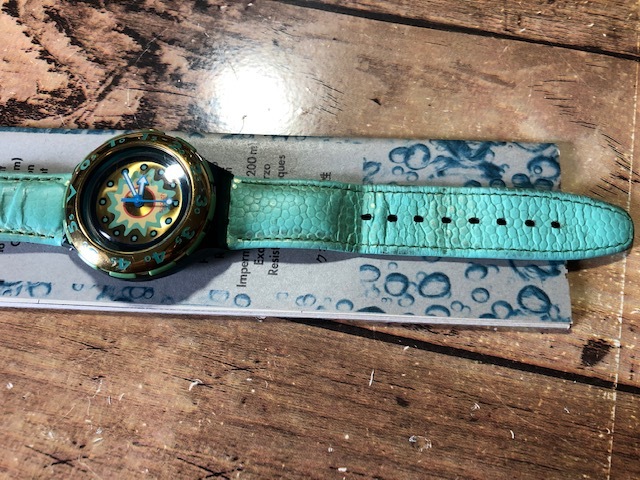 ケース有 レア swatch スウォッチ SCUBA スキューバ AG1993 水色 グリーン クオーツ メンズサイズ 腕時計_画像4
