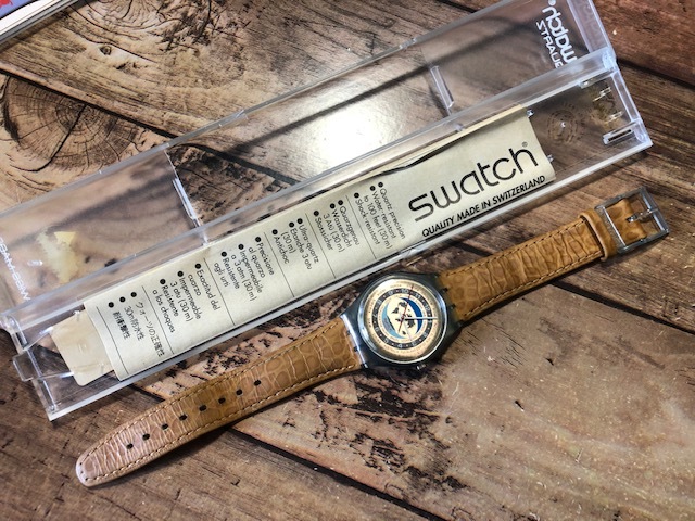 良好 ケース有 希少 レア swatch スウォッチ AG1994 世界地図 ブロンズ・カーキ・ゴールド系文字盤 クオーツ メンズサイズ 腕時計
