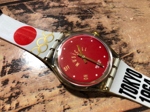  rare excellent swatch Swatch AG1994 MUSICALL Mu ji call TOKYO1964 OLYMPIC Olympic quarts men's size wristwatch 