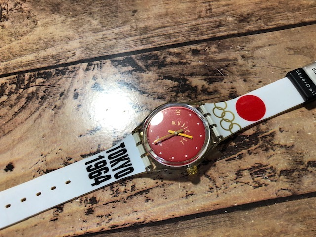  rare excellent swatch Swatch AG1994 MUSICALL Mu ji call TOKYO1964 OLYMPIC Olympic quarts men's size wristwatch 