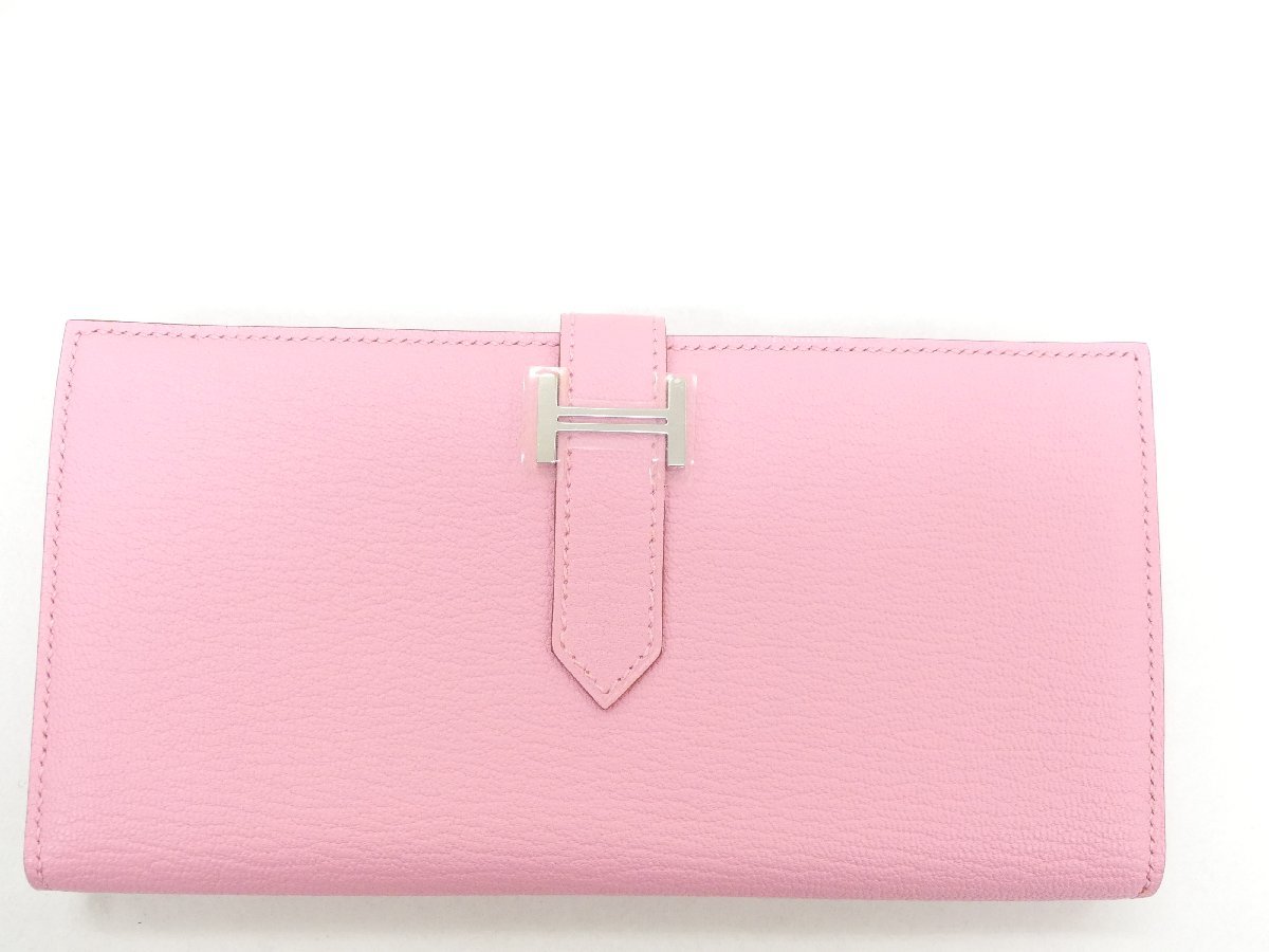 未使用 HERMES ベアンスフレ 長財布 ローズコンフェッティ シェーブル