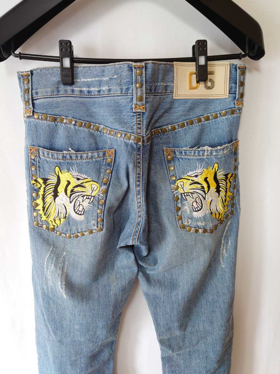 DOLCE&GABBANA ドルチェ&ガッバーナ 刺繍 虎トラ ダメージ加工 デニム