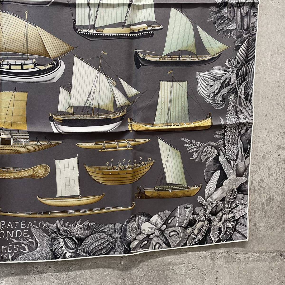 HERMES エルメス スカーフ カレ90 Tous Les Bateaux du Monde 世界の帆船 ファッション P564_画像9