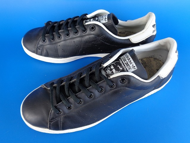 11222■95年製 adidas stansmith アディダス スタンスミス 黒 レザー 顔つき 27.5 cm 品番 079701 ビンテージ スーパースター