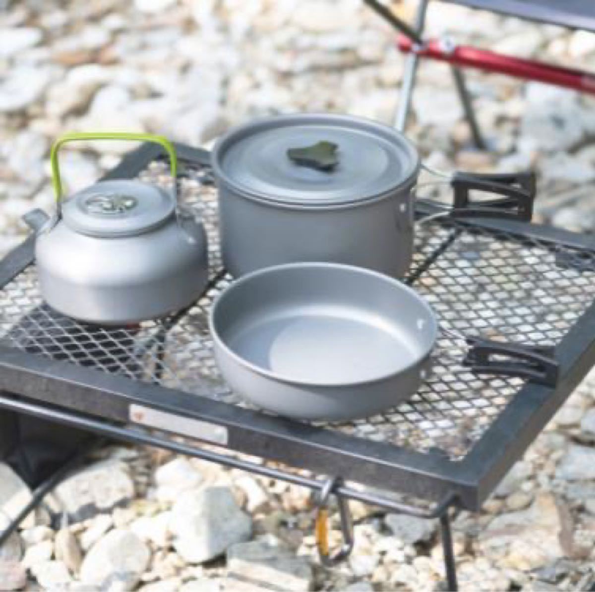 アルミ クッカー セット アウトドア キャンプ 調理器具 料理 軽量 鍋 フライパン ケトル 3点セット 収納 便利 キャンプ用