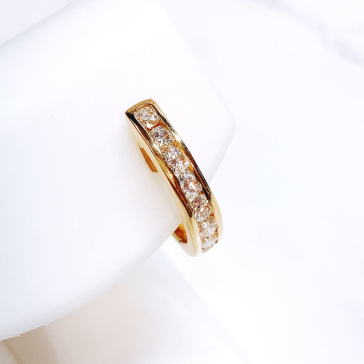 【未使用品】K18 片耳 ダイヤフープピアス 0.402ct