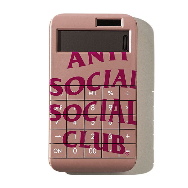 AntiSocialSocialClub ( anti so- car ruso- car Lucra b) count machine calculator solar battery type 7734 Calculator Dark Pink