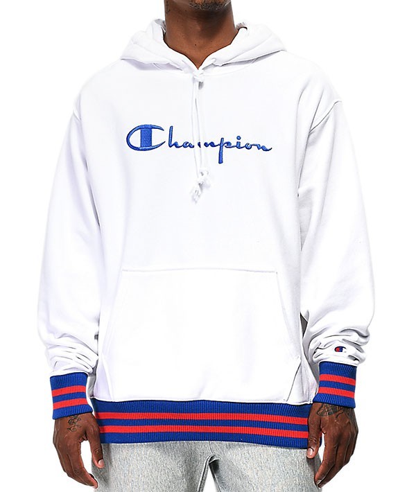 CHAMPION (チャンピョン) US パーカー プルオーバー Champion Rib Trim White Hoodie (B品)_画像1