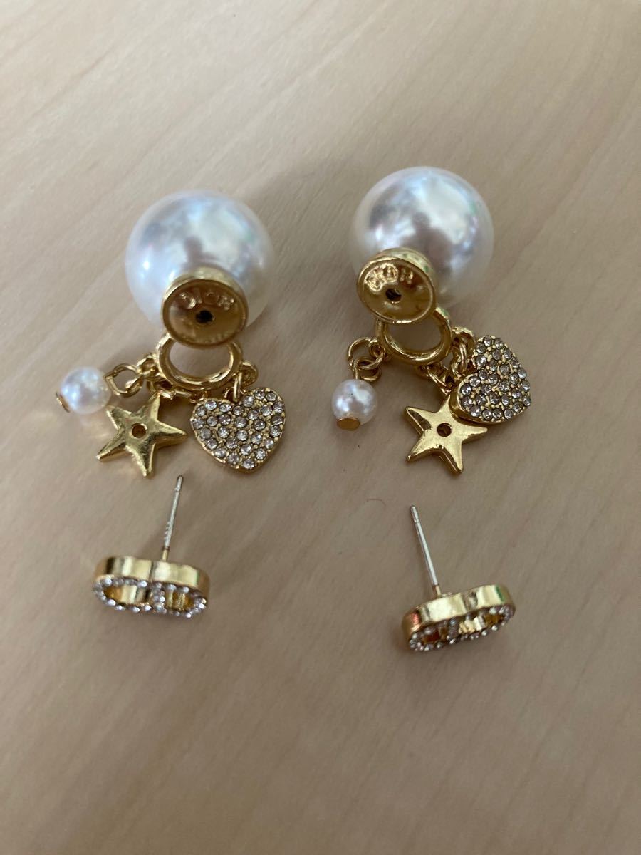 Christian Dior ピアス ゴールドカラー クリスチャンディオール パール トライバル CD 星 ハート スター