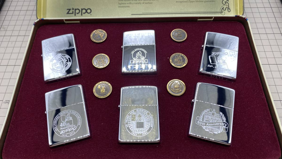 ZIPPO ジッポー ライター 60周年記念 60th Anniversary 1932-1992 ピンバッチ付き ６個セット(レア 希少  新品未使用品)