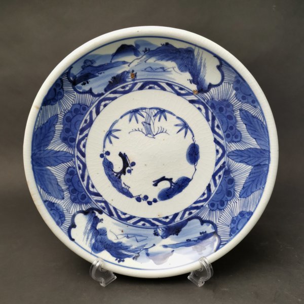 豊富なギフト 古伊万里 桐箱入 時代物 骨董 古美術 大皿 松竹梅