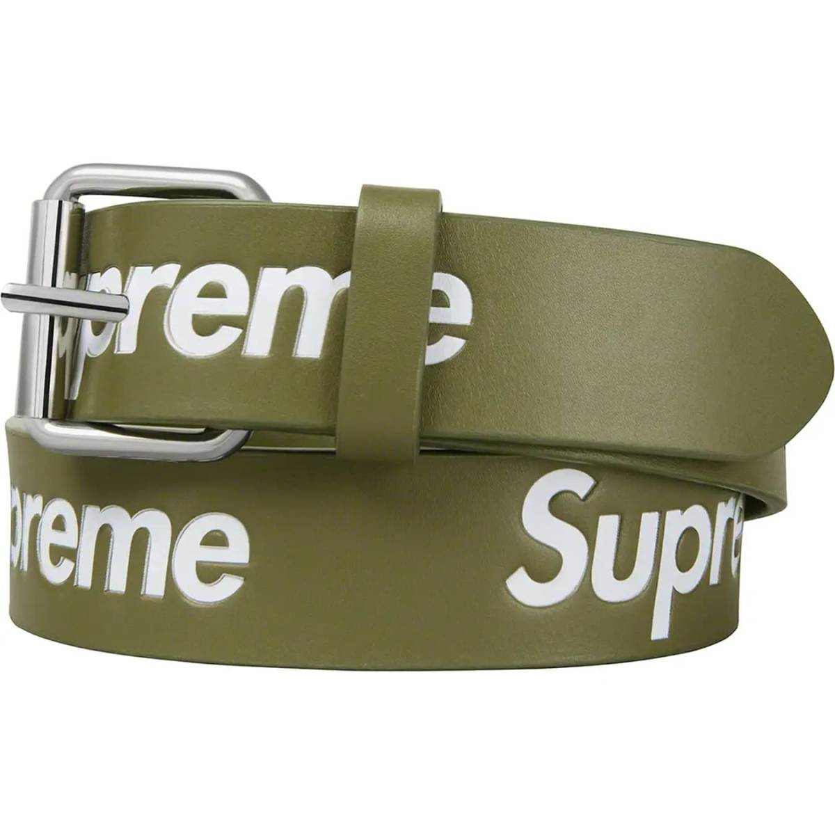 新品未使用品 L/XL Supreme Repeat Leather Belt Olive シュプリーム リピート レザー ベルト オリーブ サイズ　L/XL boxlogo week14_画像1