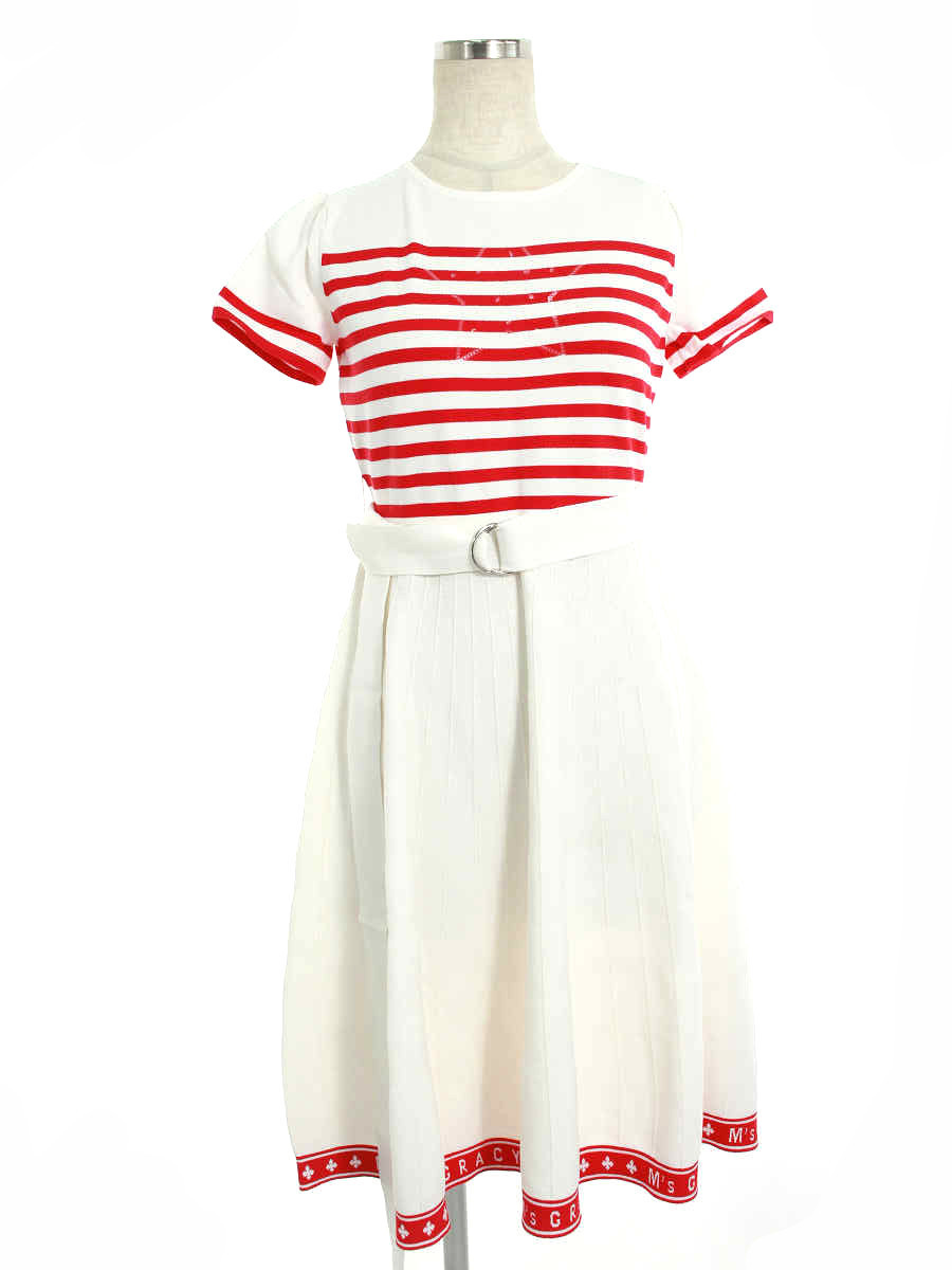 エムズグレイシー ワンピース Red x White Border One-piece ボーダー 半袖 36_画像1