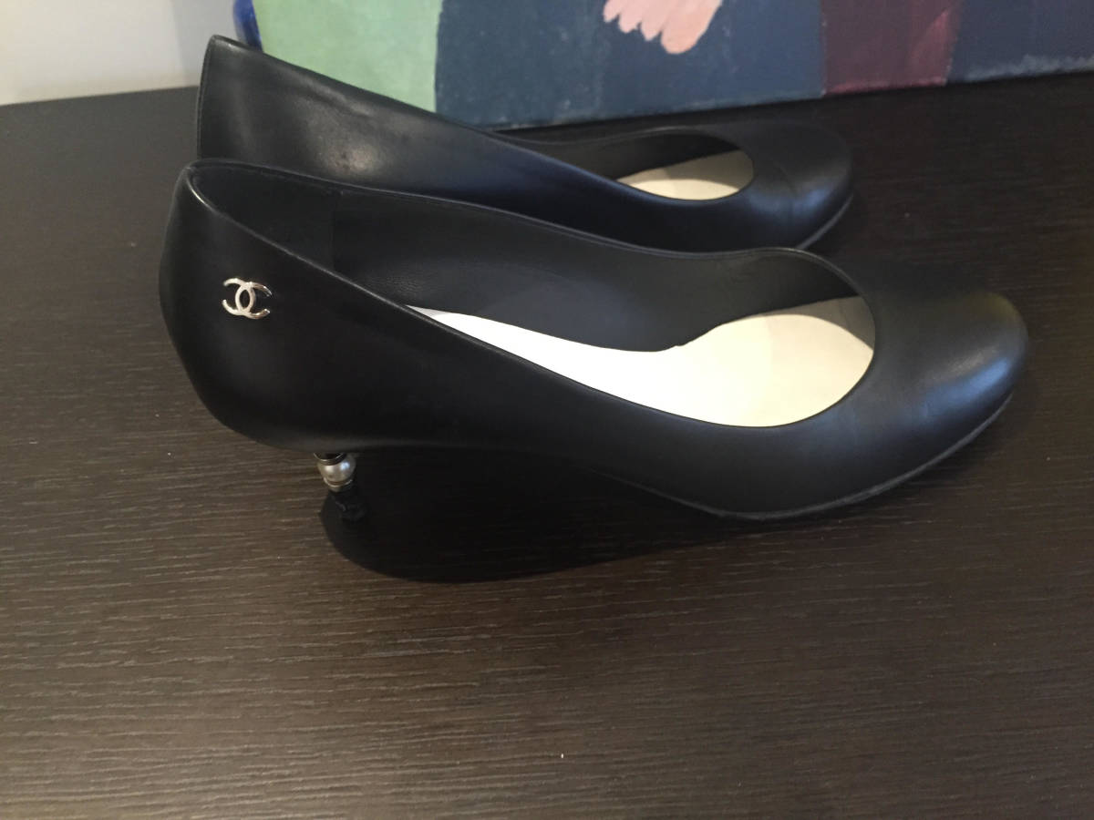 CHANEL 靴 ヒール 本物素敵 シャネル サイズ37.5C パンプス パール
