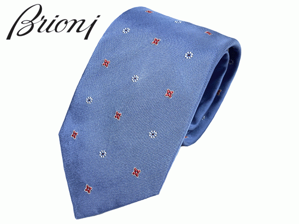 ブリオーニ ネクタイ Brioni O61D00 P941J 4864 BLUETTE BRIONI RED ブルー系地 フラワー柄 小紋 シルク ハンドメイド ネクタイ